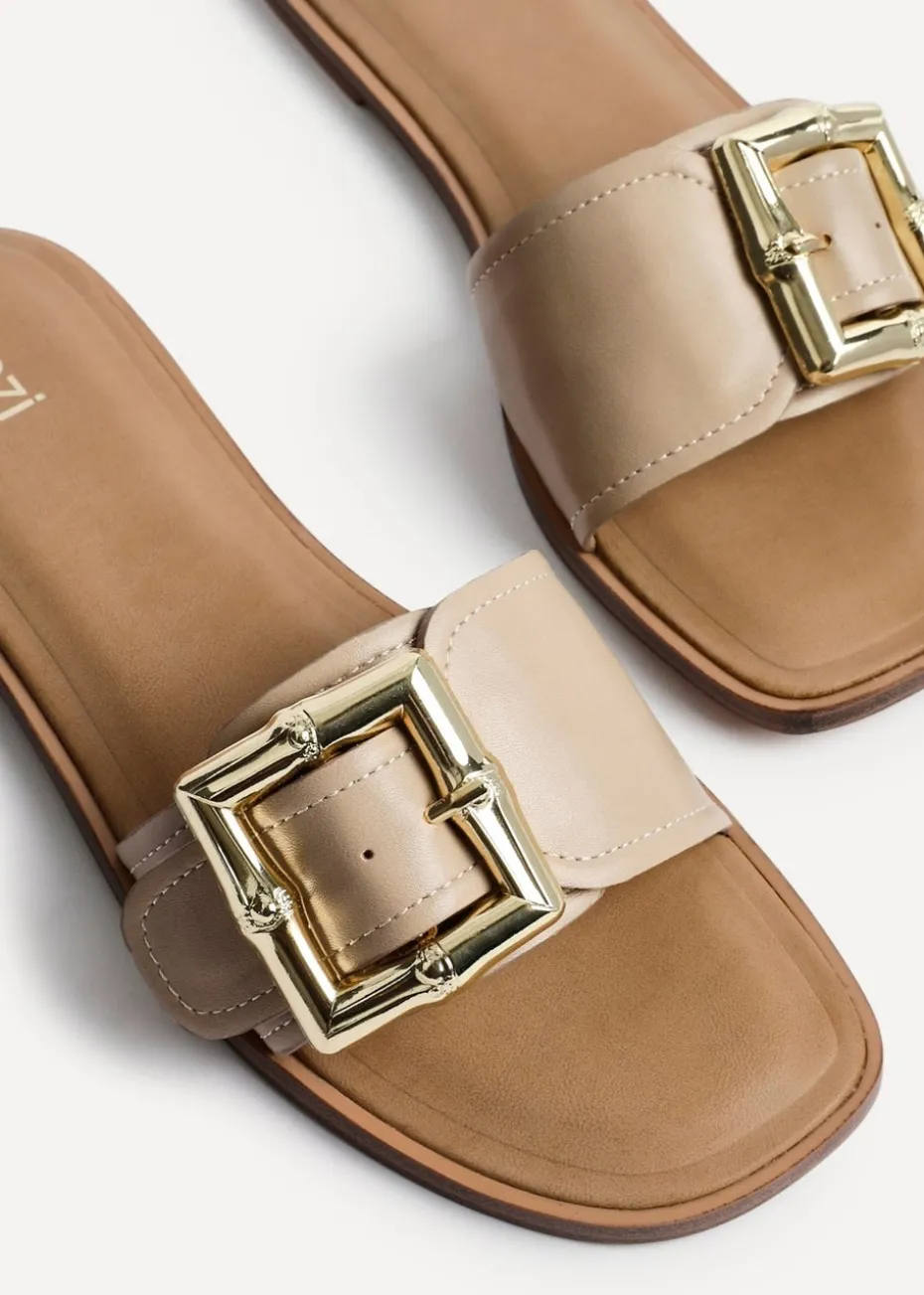 Linzi Tyla Taupe Faux Leather Flat Slider Sandal