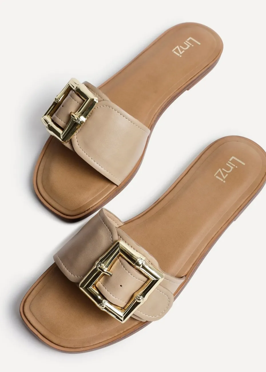 Linzi Tyla Taupe Faux Leather Flat Slider Sandal