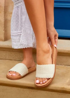 Linzi Ula Ivory Knitted Woven Cork Footbed Sandal