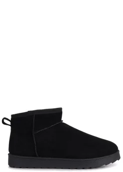 Linzi Ultra Mini Addy Black Faux Suede Faux Fur Lined