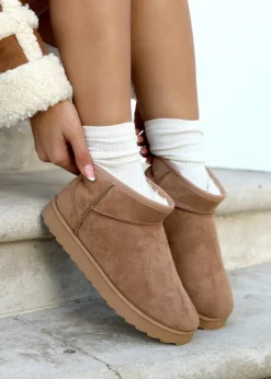 Linzi Ultra Mini Addy Chestnut Faux Suede Faux Fur Lined