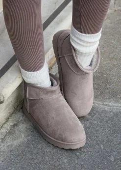 Linzi Ultra Mini Addy Grey Faux Suede Faux Fur Lined