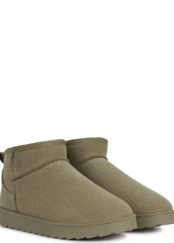 Linzi Ultra Mini Addy Khaki Faux Suede Faux Fur Lined