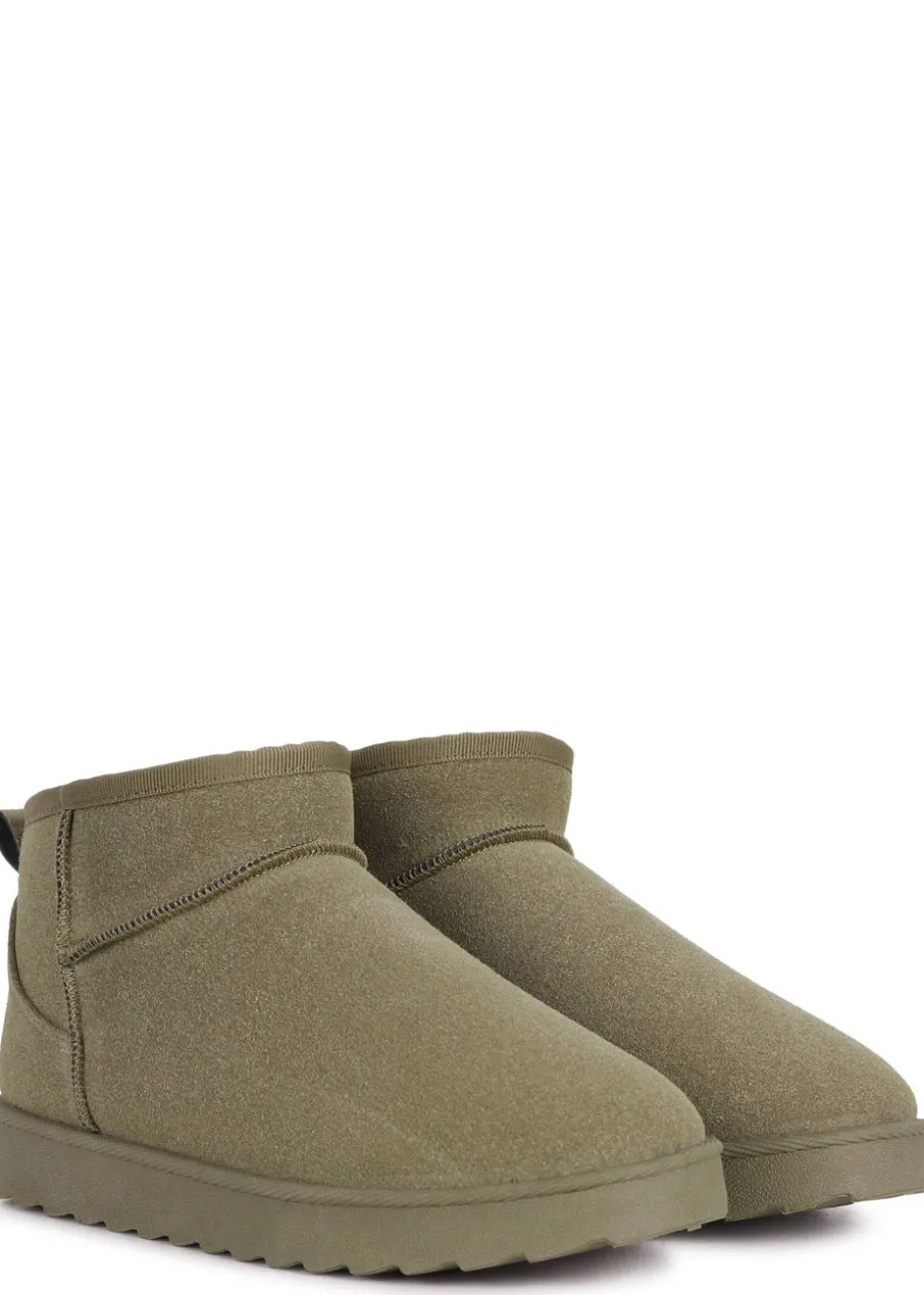 Linzi Ultra Mini Addy Khaki Faux Suede Faux Fur Lined