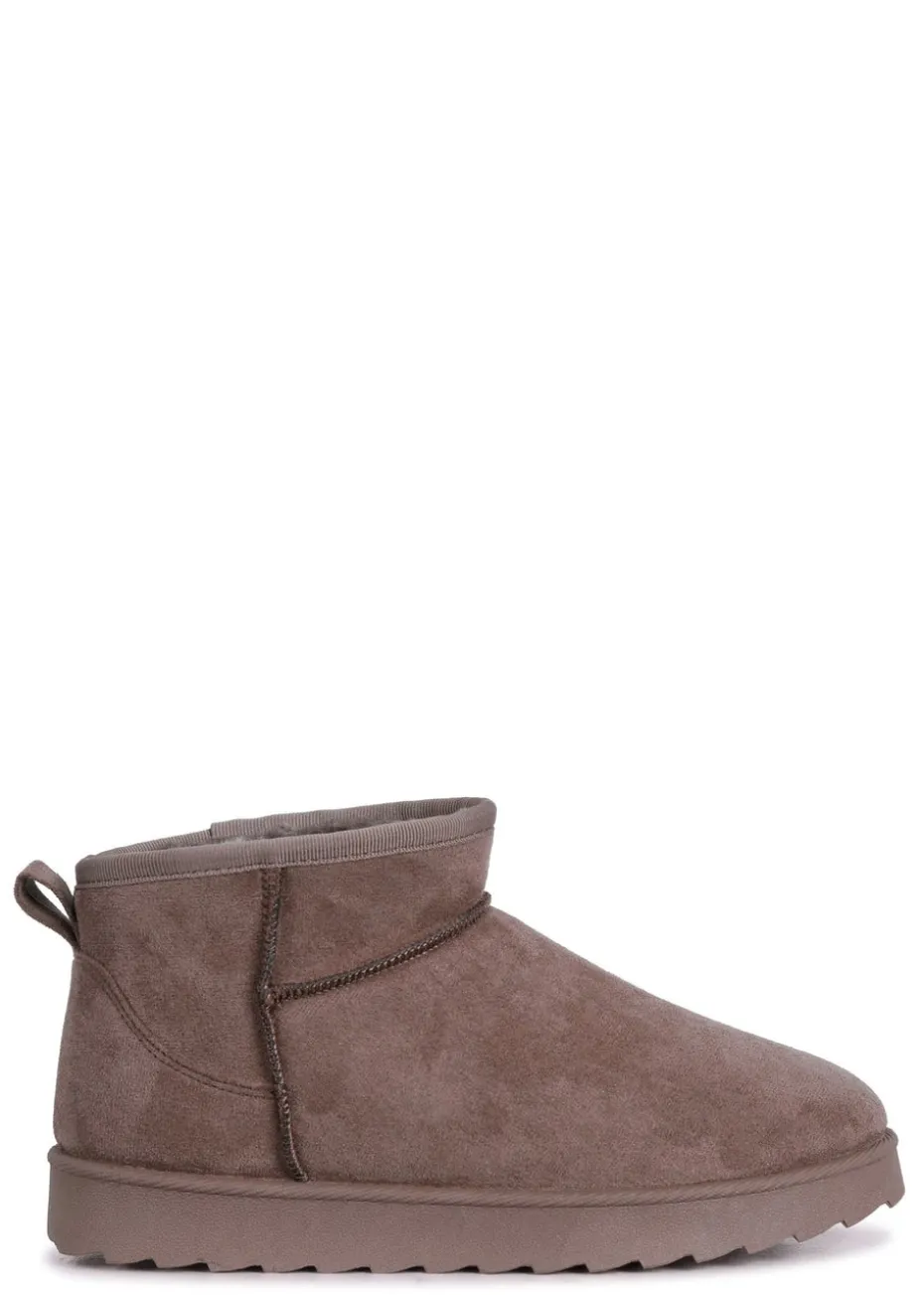 Linzi Ultra Mini Addy Mocha Faux Suede Faux Fur Lined