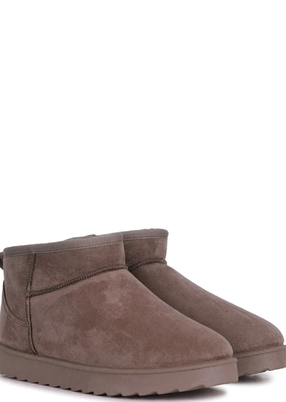 Linzi Ultra Mini Addy Mocha Faux Suede Faux Fur Lined