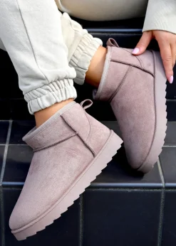 Linzi Ultra Mini Addy Mocha Faux Suede Faux Fur Lined