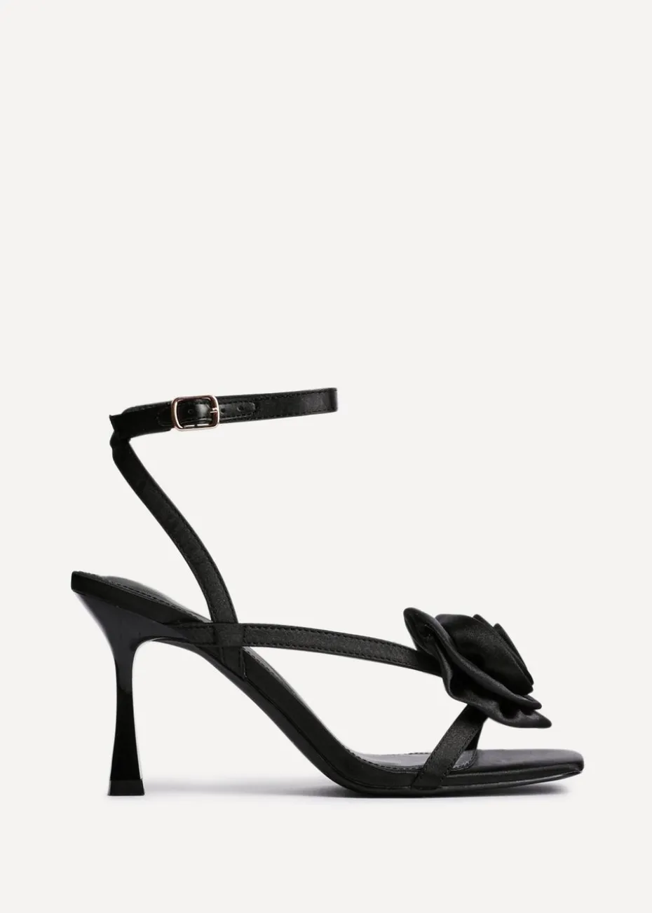 Linzi Valentine Black Satin Stiletto Heeled Sandals