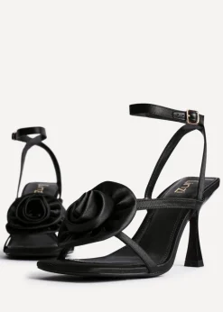 Linzi Valentine Black Satin Stiletto Heeled Sandals