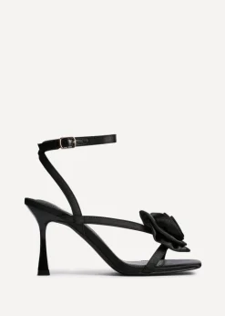 Linzi Valentine Black Satin Stiletto Heeled Sandals