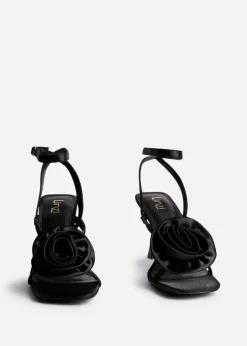 Linzi Valentine Black Satin Stiletto Heeled Sandals