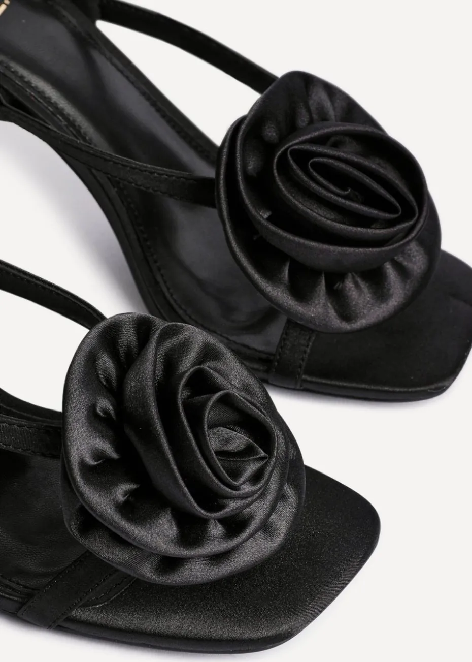 Linzi Valentine Black Satin Stiletto Heeled Sandals