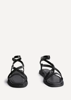 Linzi Valor Black Faux Leather Strappy Flat Sandals