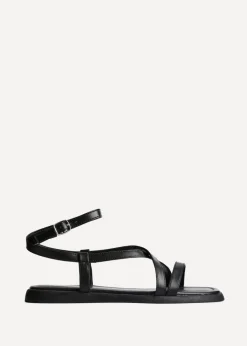Linzi Valor Black Faux Leather Strappy Flat Sandals