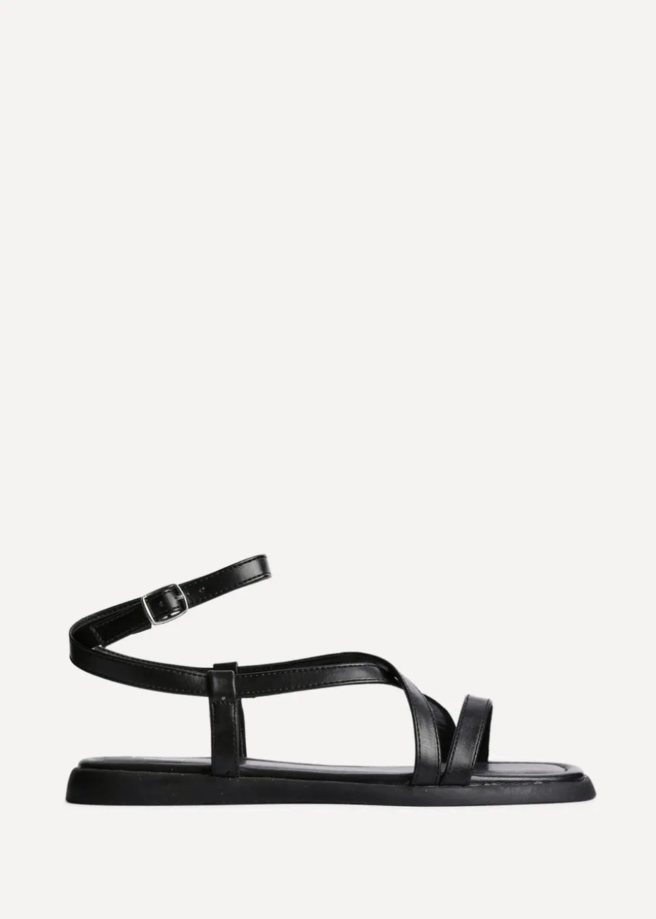 Linzi Valor Black Faux Leather Strappy Flat Sandals