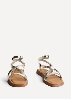 Linzi Valor Gold Faux Leather Strappy Flat Sandals