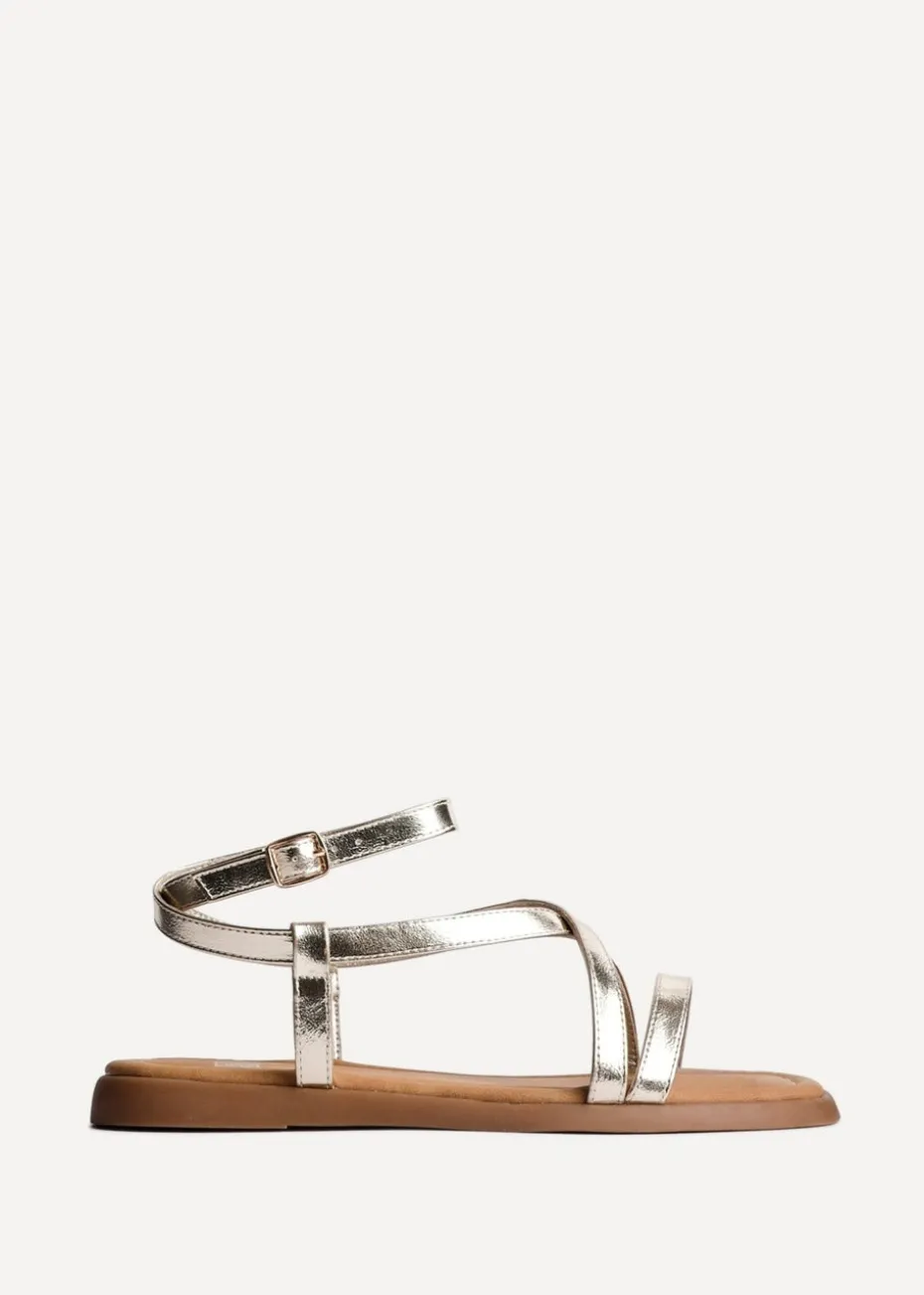 Linzi Valor Gold Faux Leather Strappy Flat Sandals