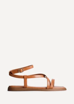 Linzi Valor Tan Faux Leather Strappy Flat Sandals