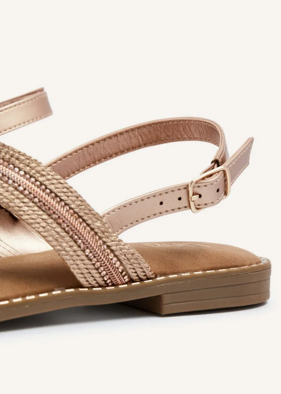 Linzi Vasvi Rose Gold Intertwined Knitted Sandal