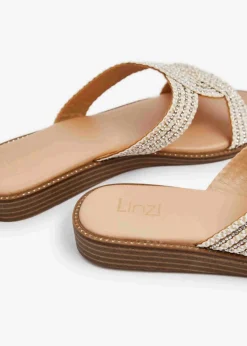 Linzi Vella Neutral Embellished Knitted Slip On Low Wedge Slider