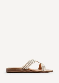 Linzi Vella Neutral Embellished Knitted Slip On Low Wedge Slider