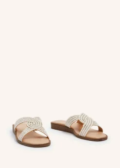 Linzi Vella Neutral Embellished Knitted Slip On Low Wedge Slider