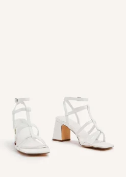 Linzi Velma White Faux Leather Gladiator Style Block Heel Sandal