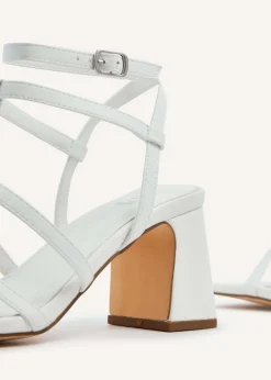 Linzi Velma White Faux Leather Gladiator Style Block Heel Sandal