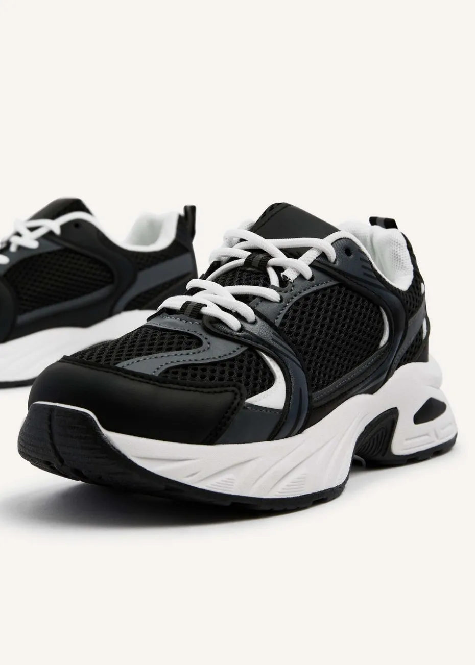 Linzi Venture Black Mesh Effect Chunky Trainer