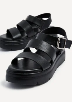 Linzi Venus Black Faux Leather Double Strap Flatform Sandal