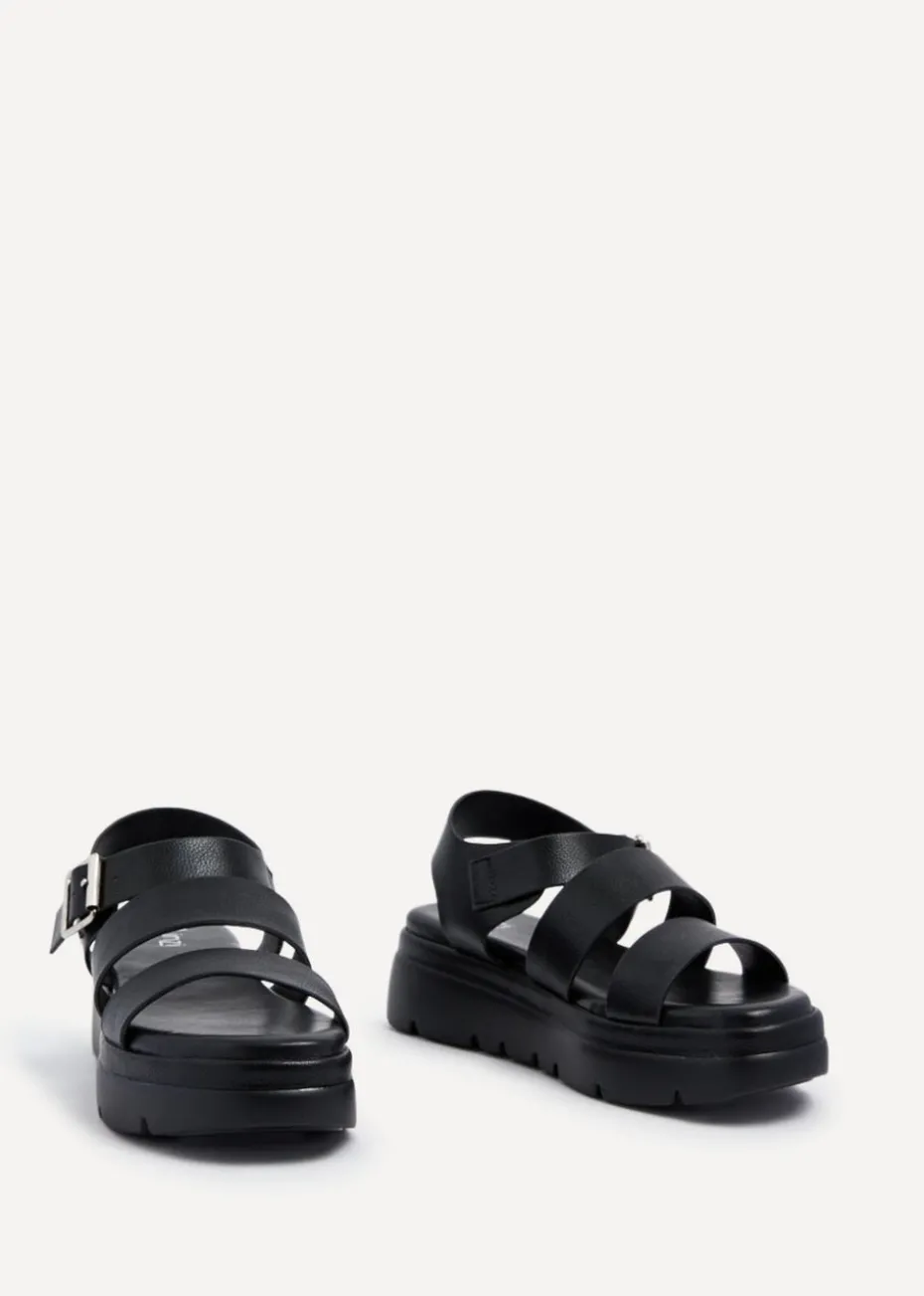 Linzi Venus Black Faux Leather Double Strap Flatform Sandal