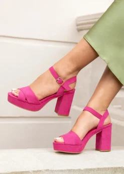 Linzi Verony Fuchsia Faux Suede Platform Block Heel