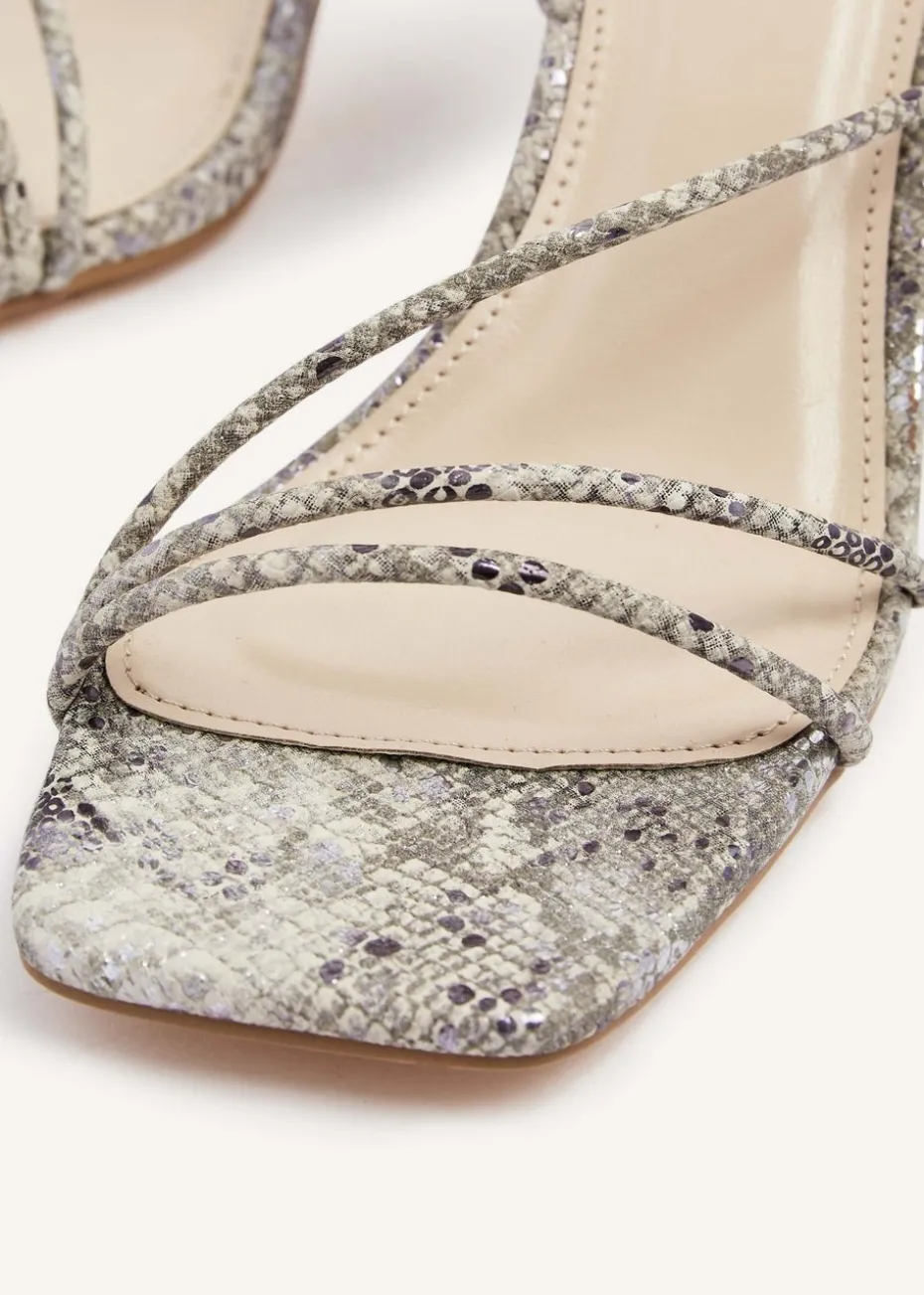 Linzi Vesper Snake Print Faux Leather Strappy Wrap Around Heeled Sandal