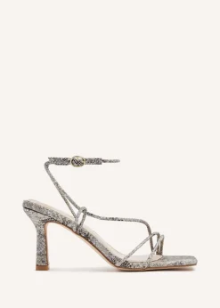 Linzi Vesper Snake Print Faux Leather Strappy Wrap Around Heeled Sandal