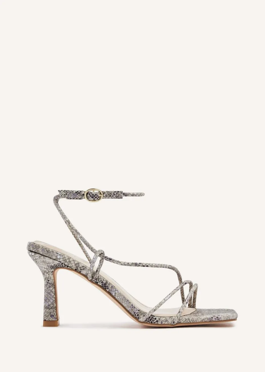 Linzi Vesper Snake Print Faux Leather Strappy Wrap Around Heeled Sandal