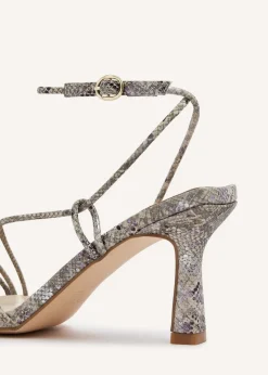 Linzi Vesper Snake Print Faux Leather Strappy Wrap Around Heeled Sandal