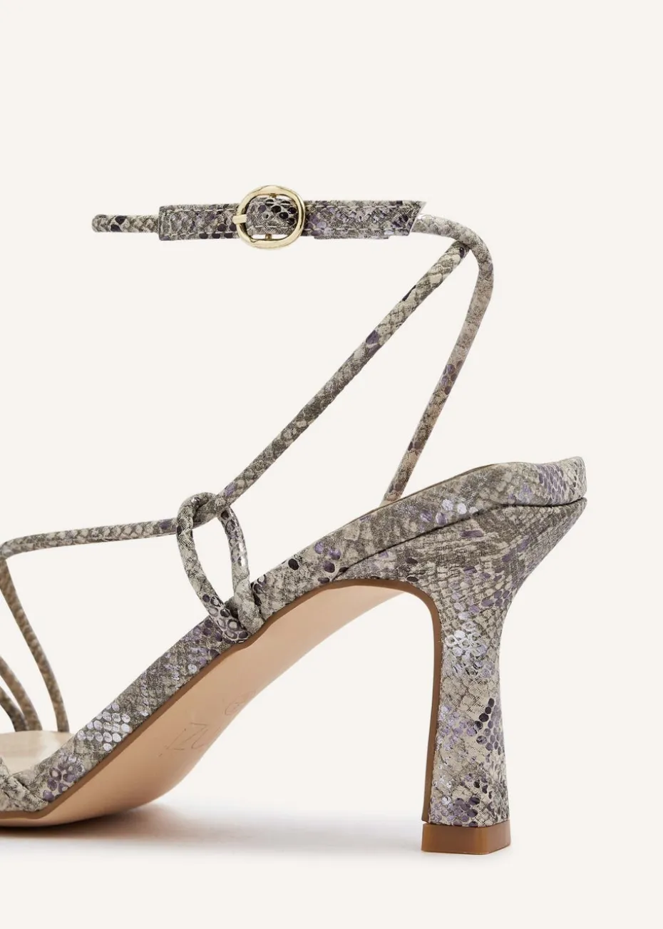 Linzi Vesper Snake Print Faux Leather Strappy Wrap Around Heeled Sandal