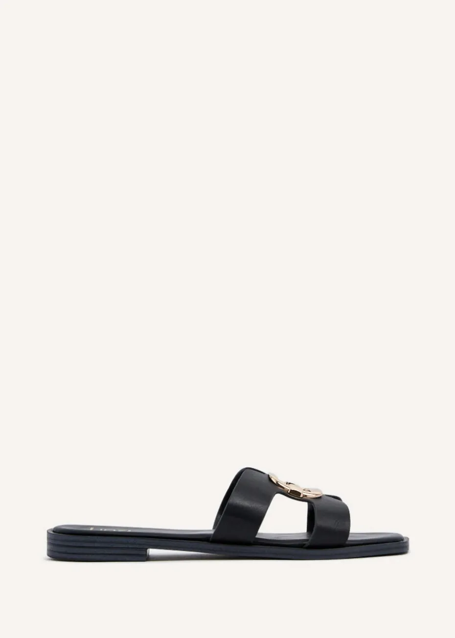 Linzi Vida Black Faux Leather Flat Sandal