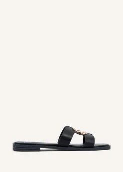 Linzi Vida Black Faux Leather Flat Sandal