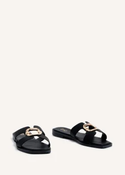 Linzi Vida Black Faux Leather Flat Sandal