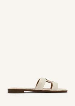 Linzi Vida Ivory Canvas Flat Sandal