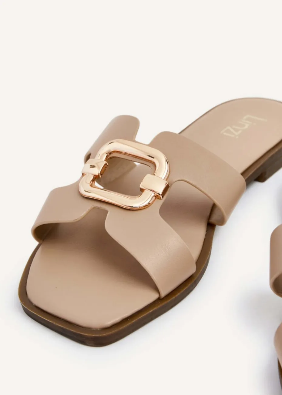 Linzi Vida Mocha Faux Leather Flat Sandal