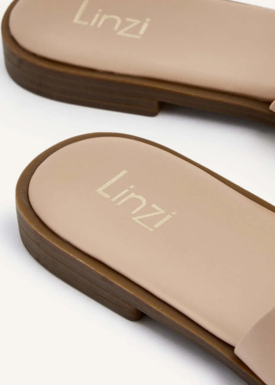 Linzi Vida Mocha Faux Leather Flat Sandal