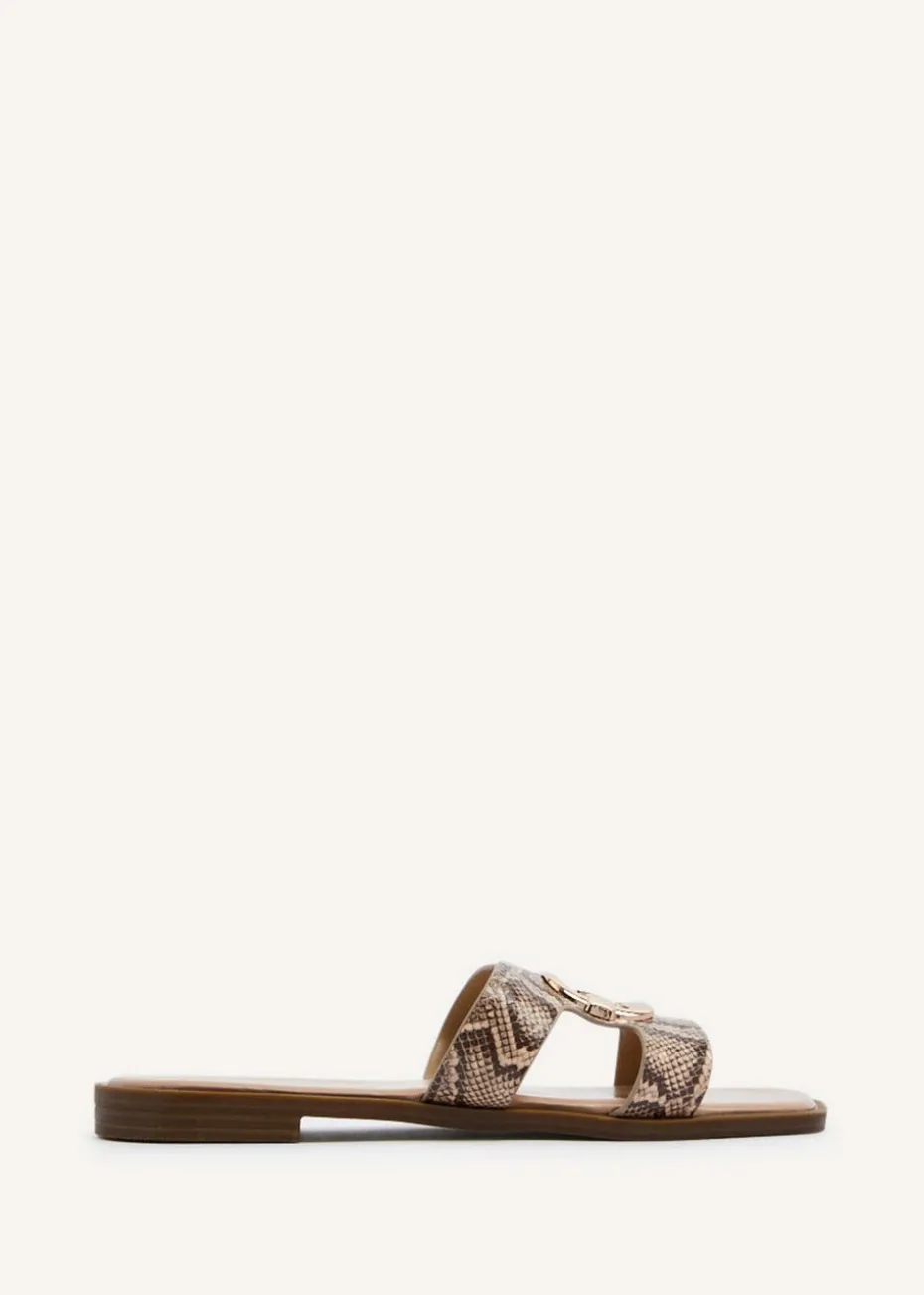 Linzi Vida Snake Print Faux Leather Flat Sandal