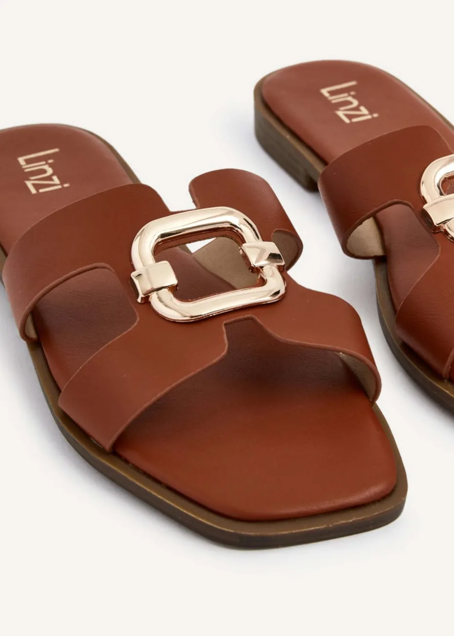 Linzi Vida Tan Faux Leather Flat Sandal