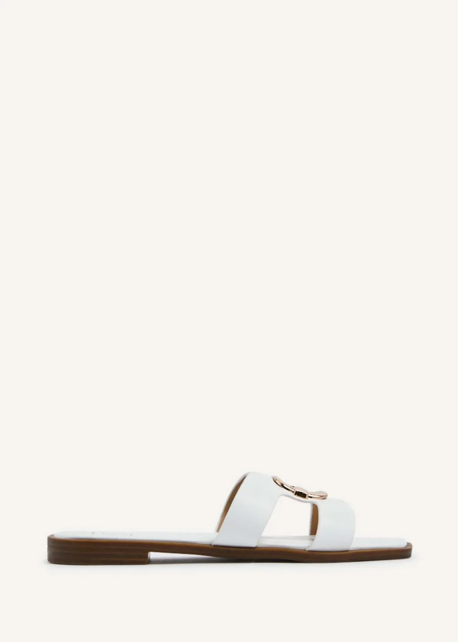Linzi Vida White Faux Leather Flat Sandal