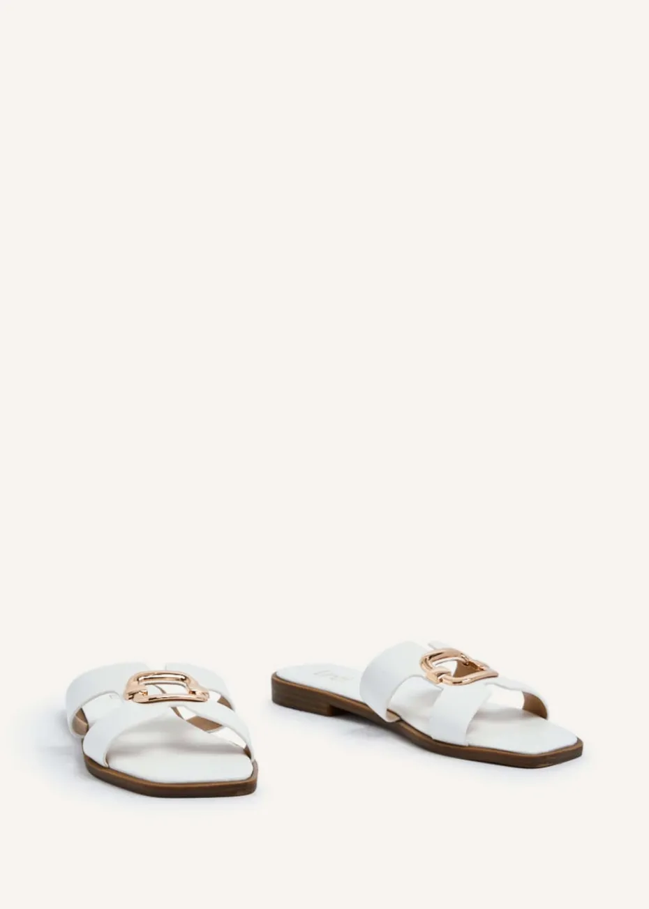 Linzi Vida White Faux Leather Flat Sandal