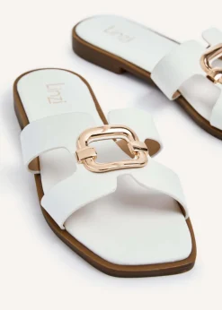Linzi Vida White Faux Leather Flat Sandal