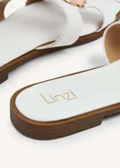 Linzi Vida White Faux Leather Flat Sandal