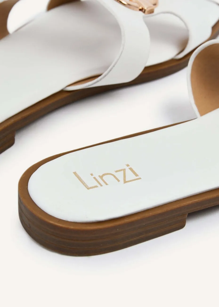 Linzi Vida White Faux Leather Flat Sandal